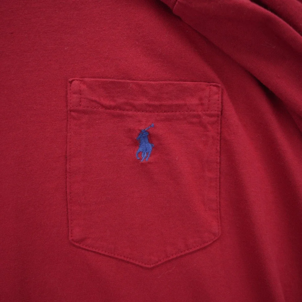 Polo Ralph Lauren Mens XL Red Long Sleeve Pocket T-Shirt Single Stitch Vintage
